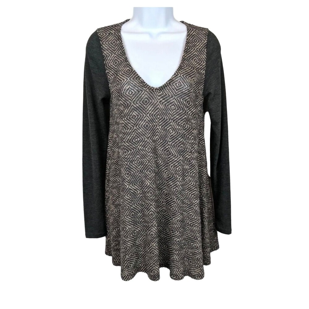 Anthropologie Puella Womens Gray Long Sleeve Knit Swing Tunic Mini Dress Size S